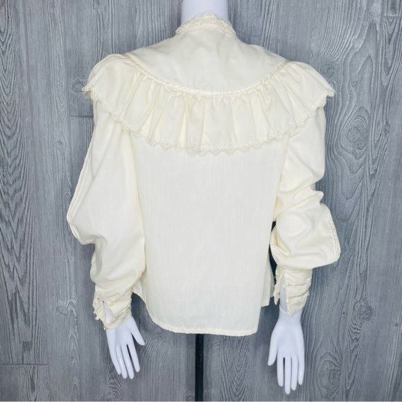 Vintage Victorian lace ruffle high collar blouse long sleeve shirt cottage core - Picture 4 of 6